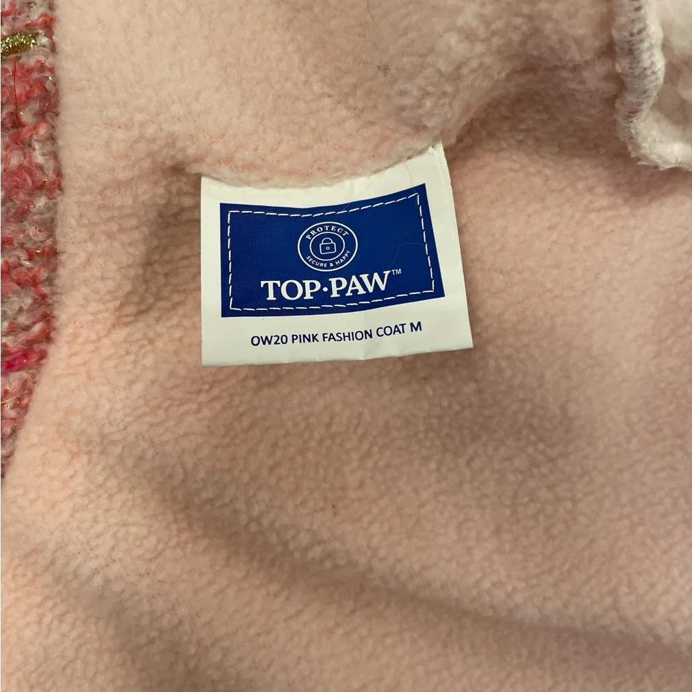 Top Paw Tweed Pink and Gold Dog Coat with Bronze Buttons.